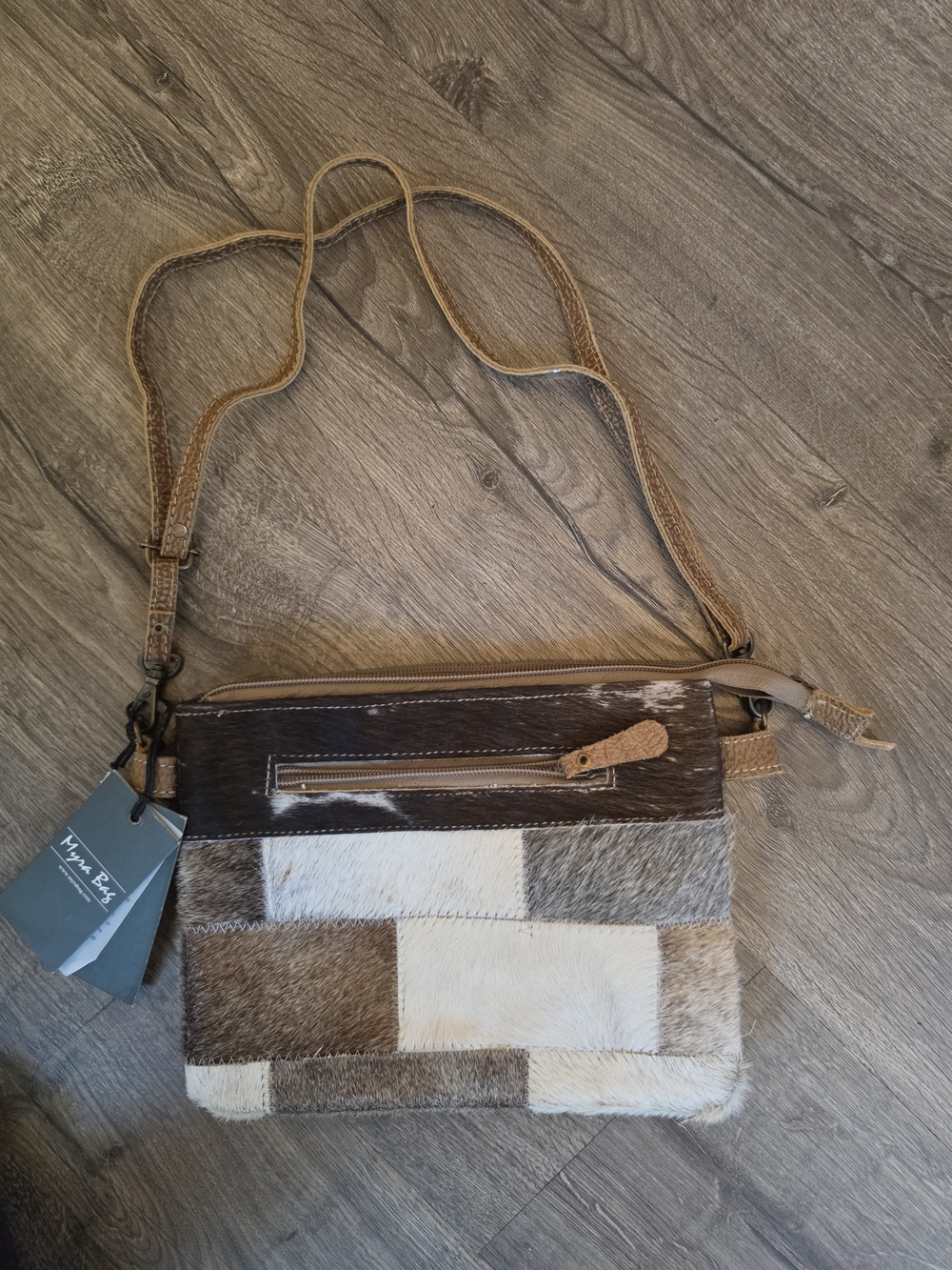 Myra Bag Patchwork Cowhide Crossbody - Brown & Cream